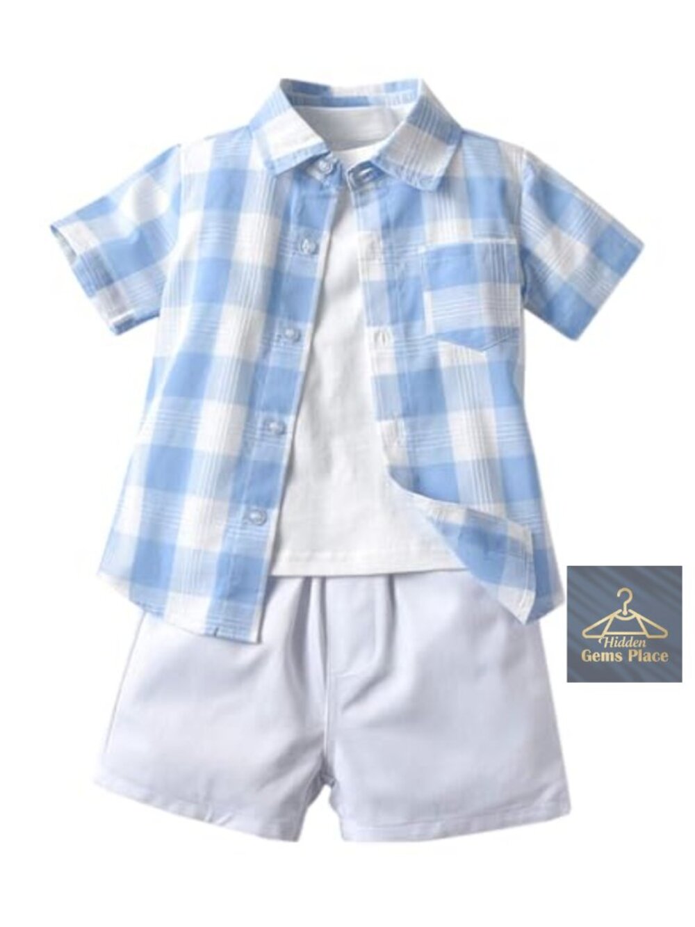 3 Piece Boys Cotton Short Sleeve Shirt & Shorts Set Summer Casual Outfit